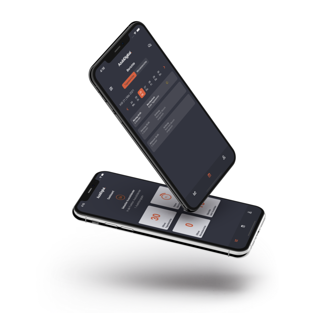 Mobile App Ansicht Dashboard digitales online Berichtsheft Applikation