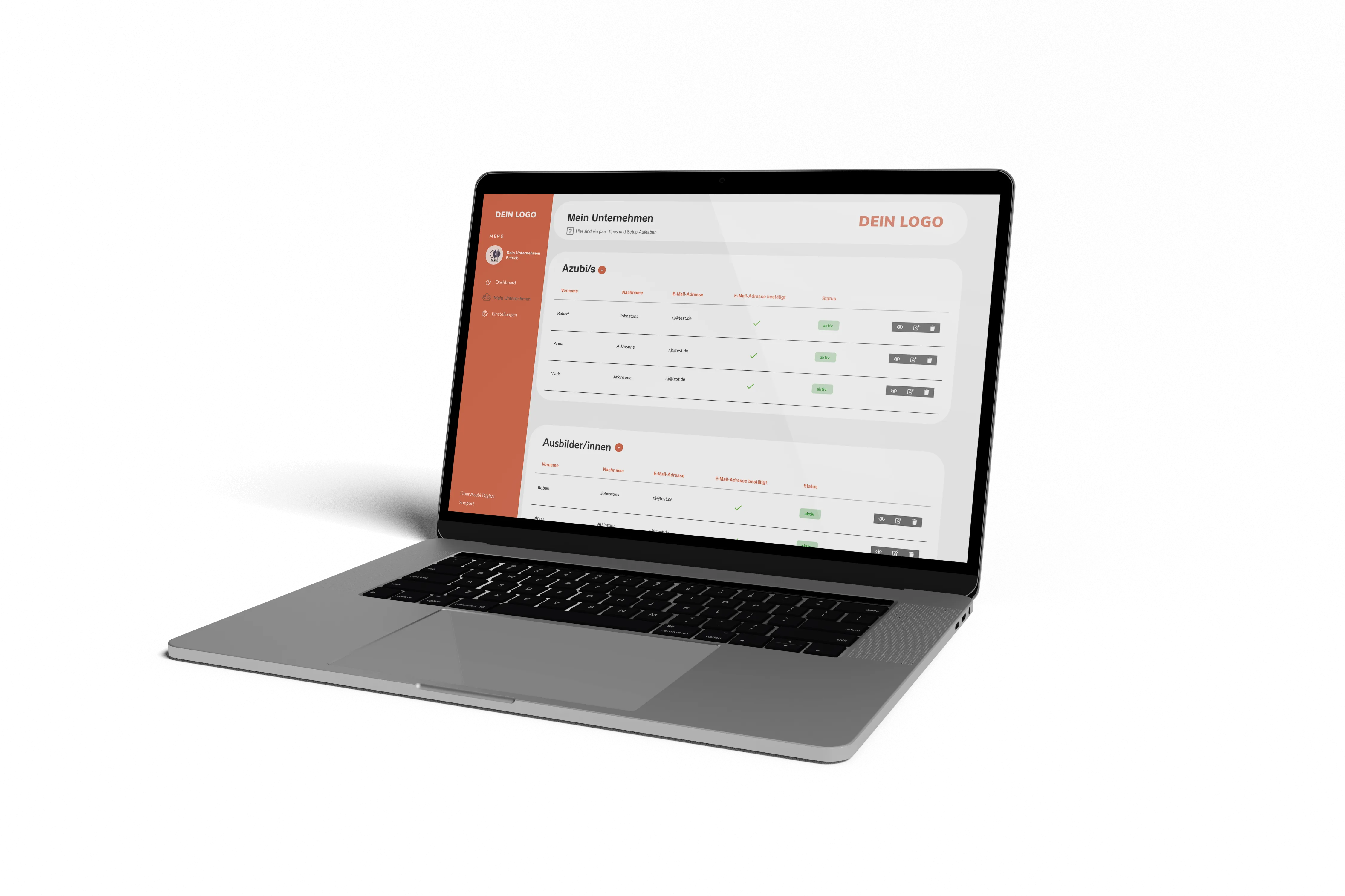 Mobile App Ansicht Dashboard digitales online Berichtsheft Applikation White Label
