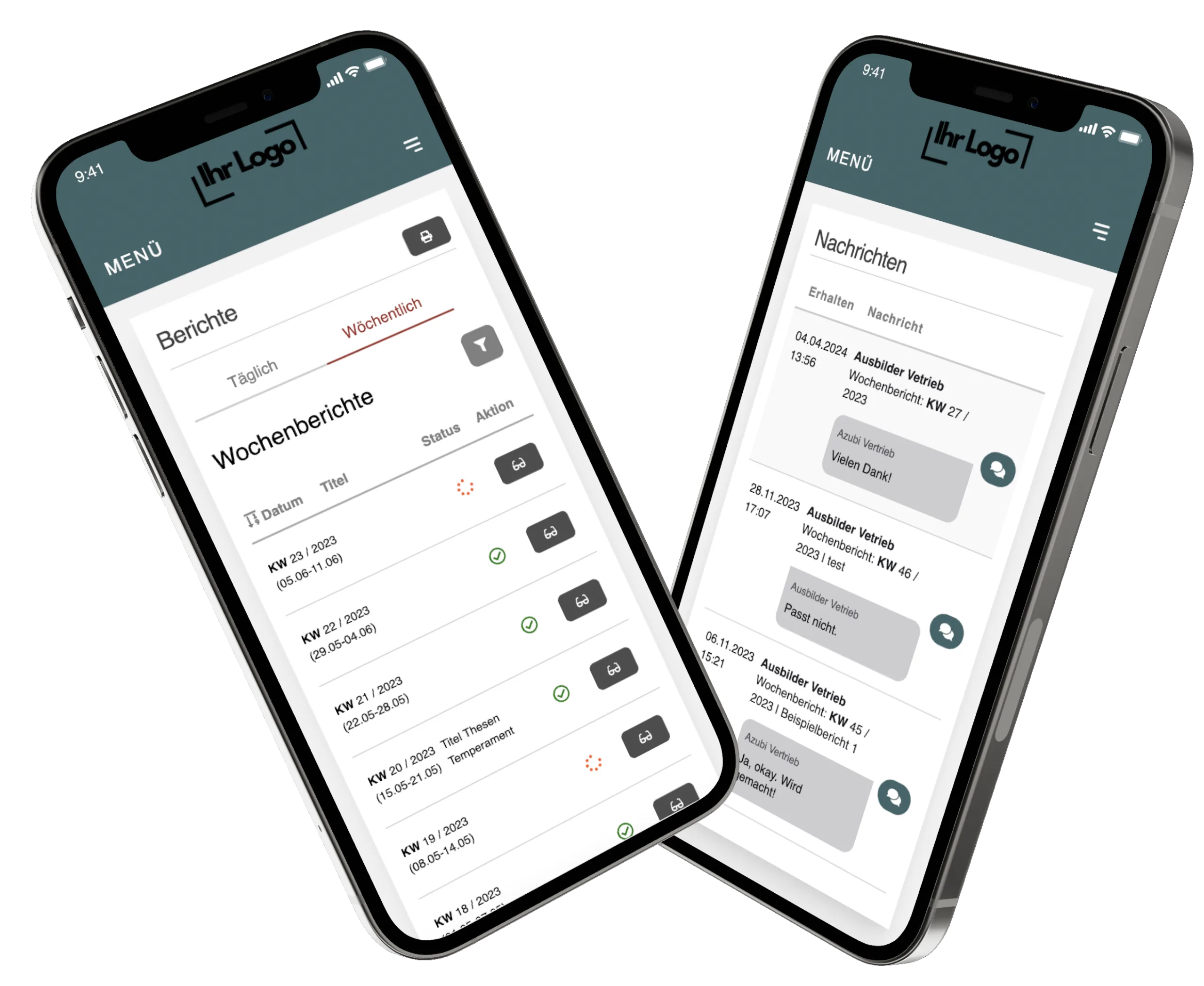 Mobile App Ansicht Dashboard digitales online Berichtsheft Applikation